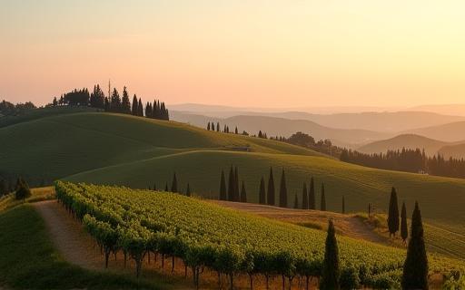 Scenic Tuscan countryside with network infrastructure element.